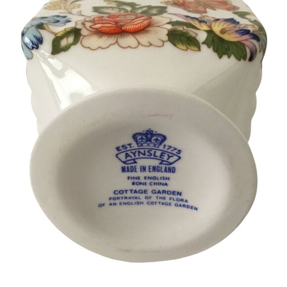 AYNSLEY Cottage Garden Bone China Bud Vase Floral Butterfly 7" England Square - Picture 6 of 9